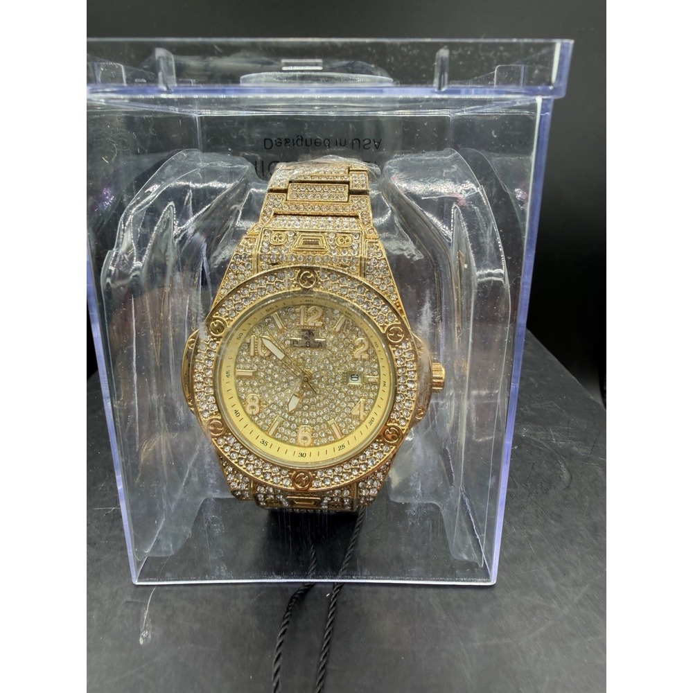 AJ USA Gold‑Tone Wristwatch w/ Crystal Accents – NIB ⌚✨ Men's Fashion Watch